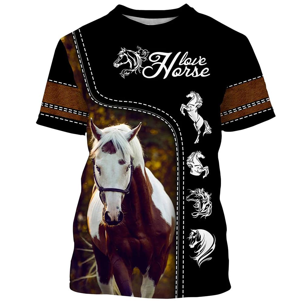 

2024 мужская футболка с коротким рукавом, футболка с 3D принтом лошади, свободная футболка с круглым вырезом, повседневная мужская одежда с короткими рукавами, S-5XL 5XL серый