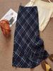 Women's Retro Blue Plaid Fishtail Skirt - Artistic Slimming Summer Style