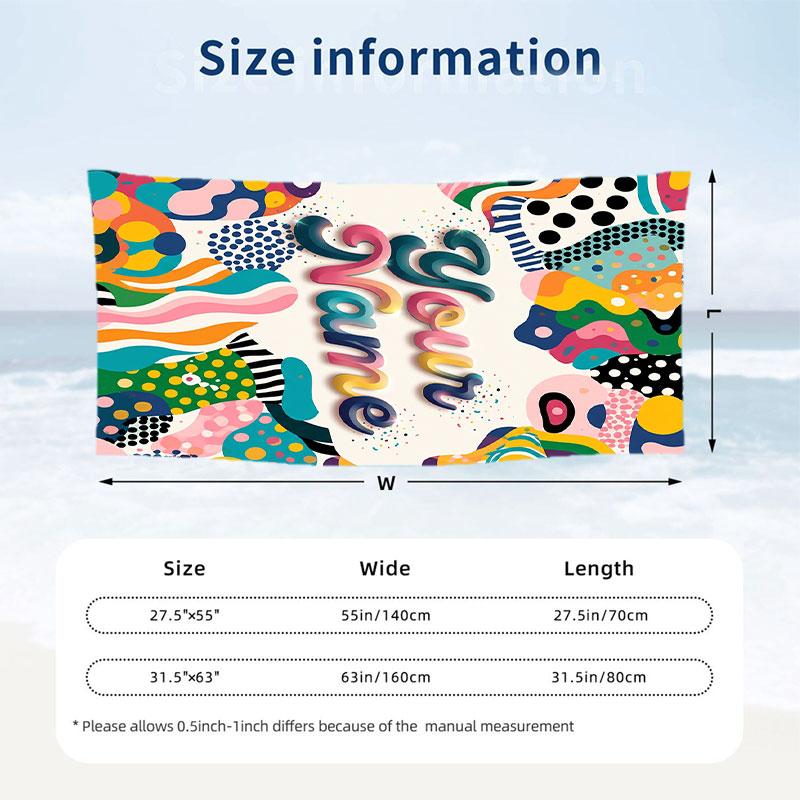 Decorative Artwork Theme Beach Towel Personalized Custom Name & Text Soft Quick Dry Beach Towel for Swimming Travel