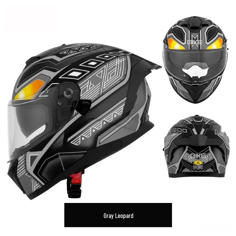 Unisex Double Lens Full Face Motorcycle Helmet with Large Tail Wing