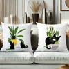 Black Cats Playing Among Potted Plants Decorative Cushions Polyester pillowcase, sofa decorative cushion cov Headboard Pillow