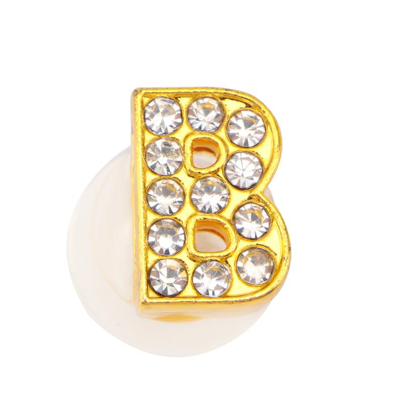 New Gold Letter Alphabet Shoes Charms Metal Button Rhinestone Crown Shoe Decorations Garden Shoes Accessories for Women Man 1PCS