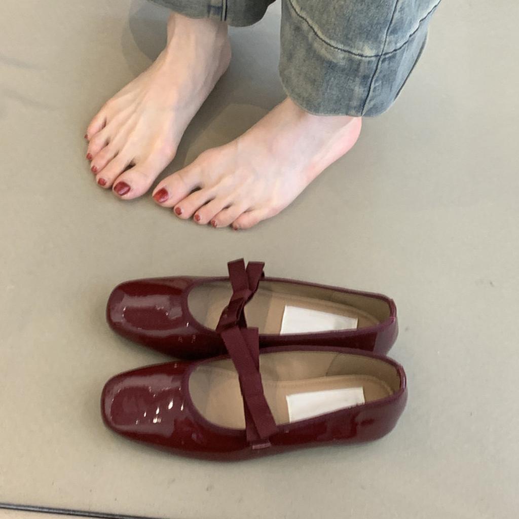 Schafslederversion~ runder Kopf französischer Feenstil Schleife flacher Ausschnitt Mary Jane Damenschuhe Abend flache Ballerinas