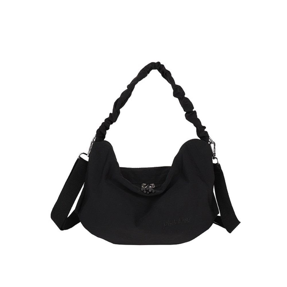 

Повседневная плиссированная сумка через плечо однотонная женская сумка в стиле инс нейлоновая сумка кроссбоди для улицы чёрный