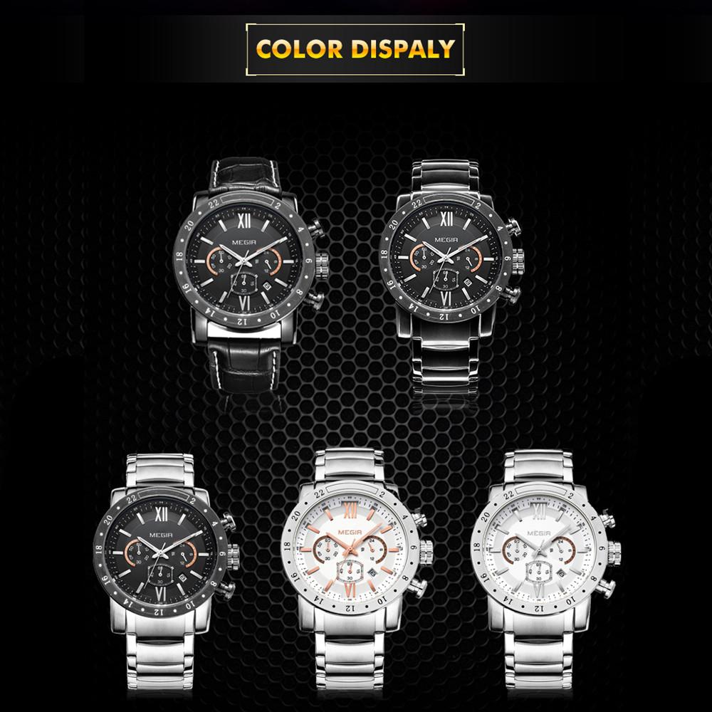 Megir Original Quarz Männer Uhr Edelstahl Business Handgelenk Uhren Uhr Männer Große Zifferblatt Wasserdicht Leucht Relogio Masculino