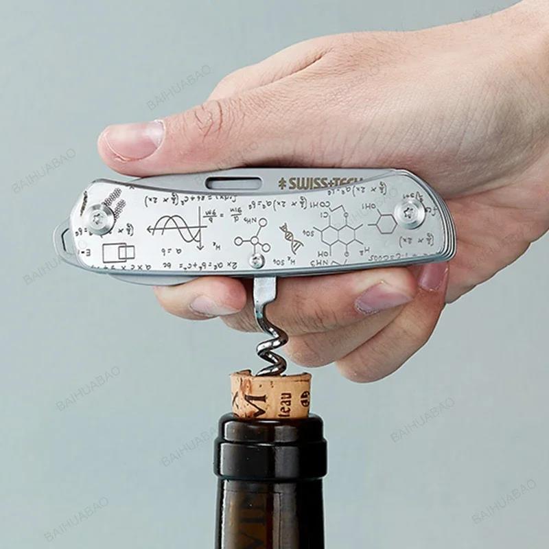 SWISS TECH Mini Pocket 9 In 1 Folding Multitool EDC Outdoor Portable Multi Tool Bottle Wine Opener Outdoor Camping Tools 4