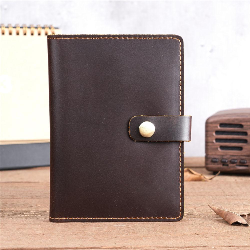 Unisex Vintage Crazy Horse Leather Passport Wallet Genuine Leather Card Holder with Buckle Multi-Card Slots Coin Pocket Ready Stock for Travel