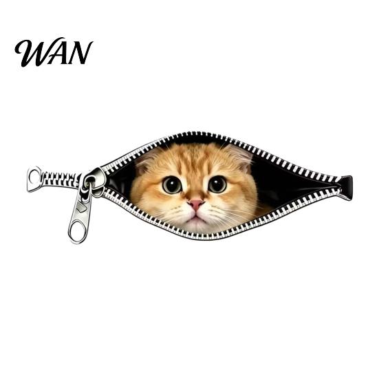 Realistic Pattern Car Sticker Stickers Zipper Cat Shape Adhesive Waterproof Scratch Cover Durable Decals for Cars Electric Vehicles Windows Cute Body