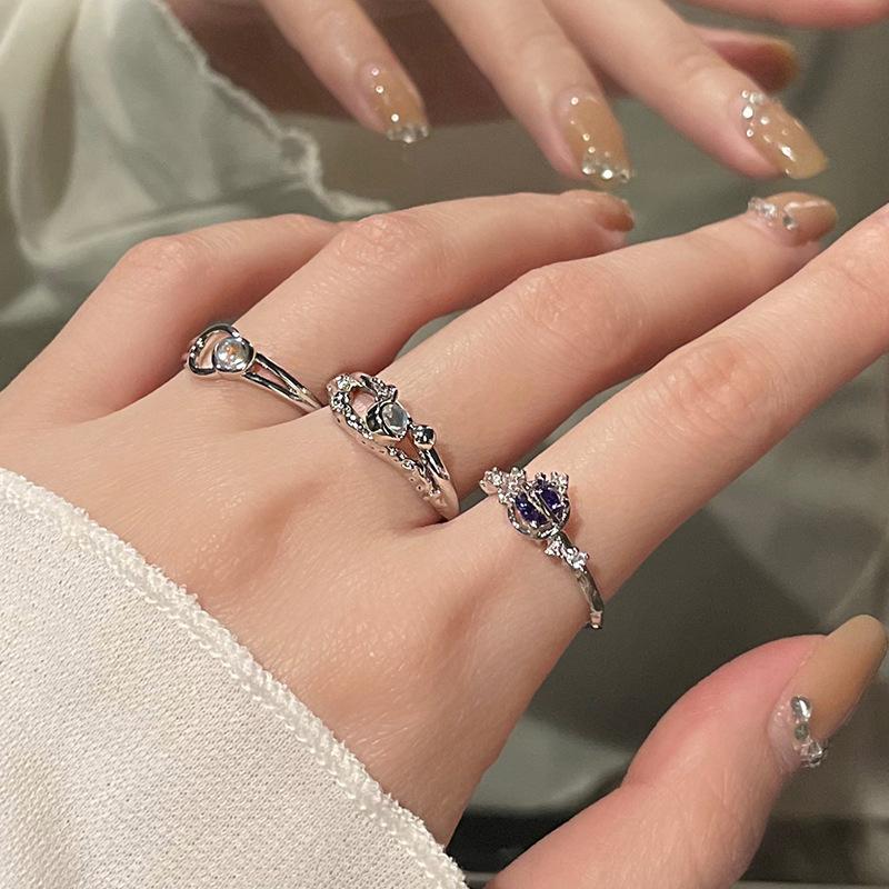 Niche Design Moonstone Cold Wind High Sense Light Luxury French Irregular Texture Open Ring Women