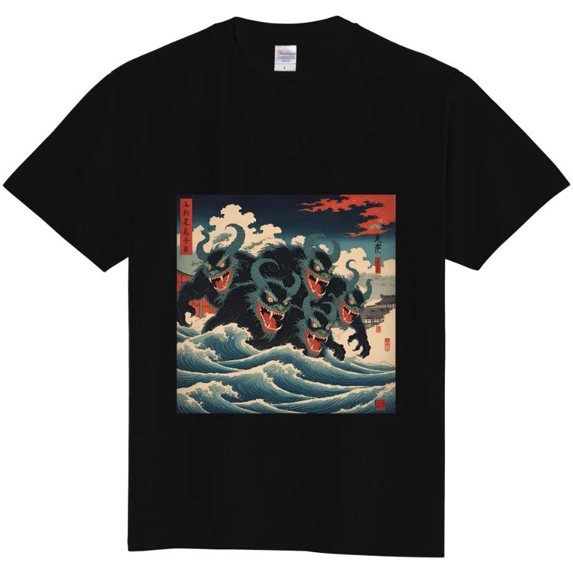 

Японская футболка в стиле Укиё-э с изображением монстра Хлопковая футболка Уличная одежда Аниме Арт 3XL