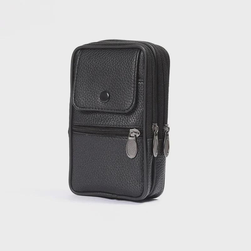 Men's Leather Mobile Phone Waist Bag – Sports Casual Vertical Belt Bag
