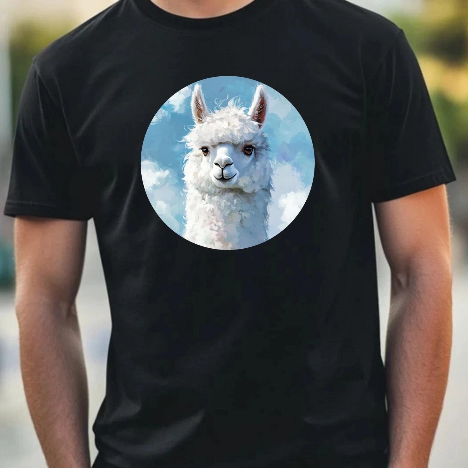 Mens Alpaca Portrait Motif Cotton T-Shirt Size XS to 5XL- M