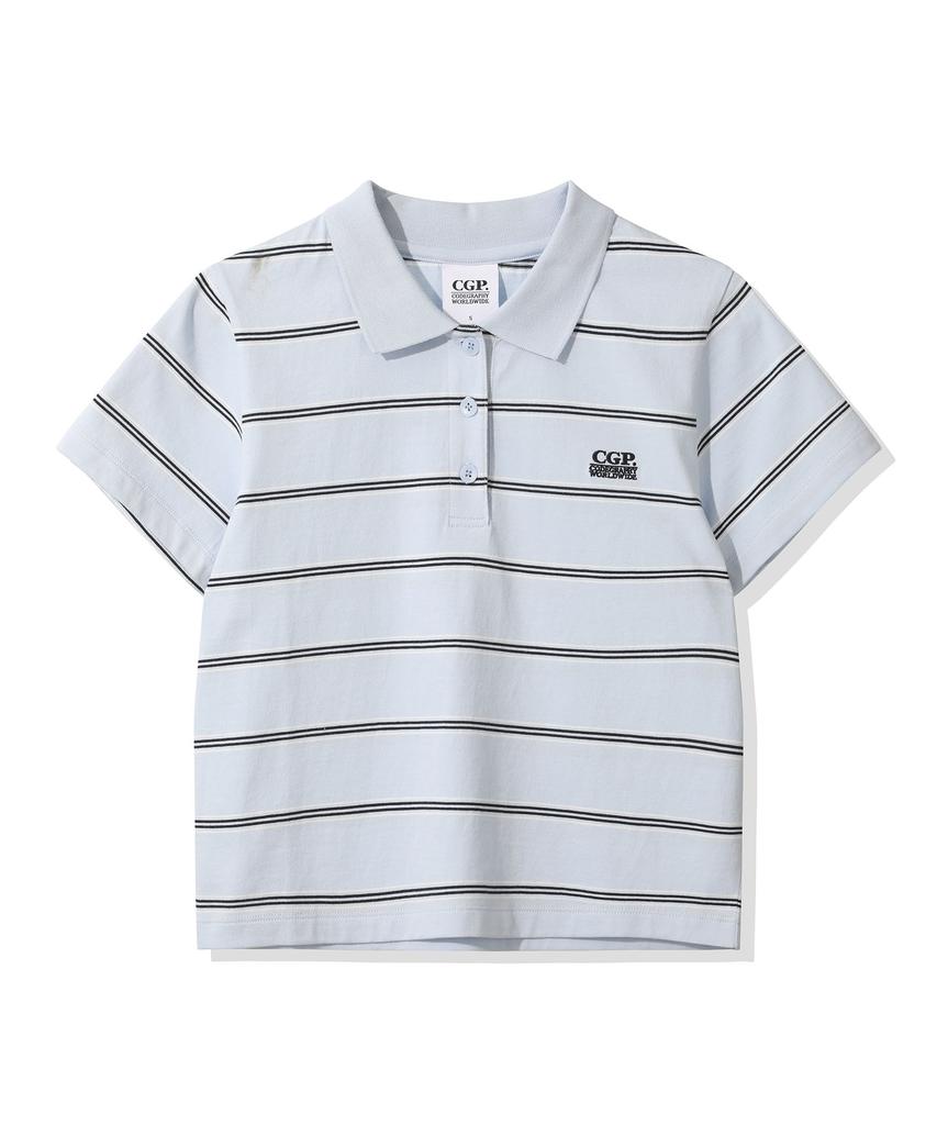 CGP (Women) Striped Short Sleeve Collared T-Shirt - Sky Blue