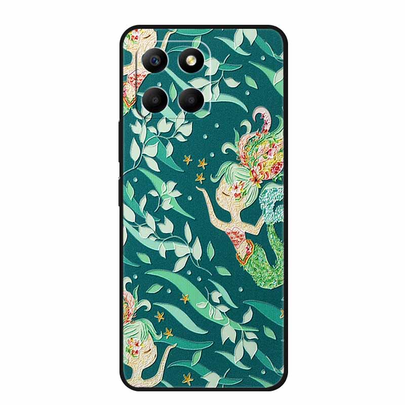 3D Emboss Case For Honor Play 9A 2024 X5b Plus X8C X6C 4G Phone Case 9 A X 8 6 C Coque Flowers Black Silicone Soft Back Cover