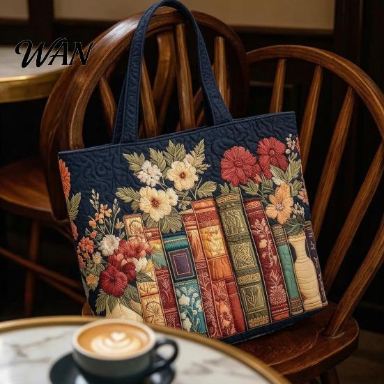 Bolso Tote Acolchado para Mujer con Estampado Retro Tela Vintage Ligero Gran Capacidad Plegable Bolso de Mano para Uso Diario Viajes Compras