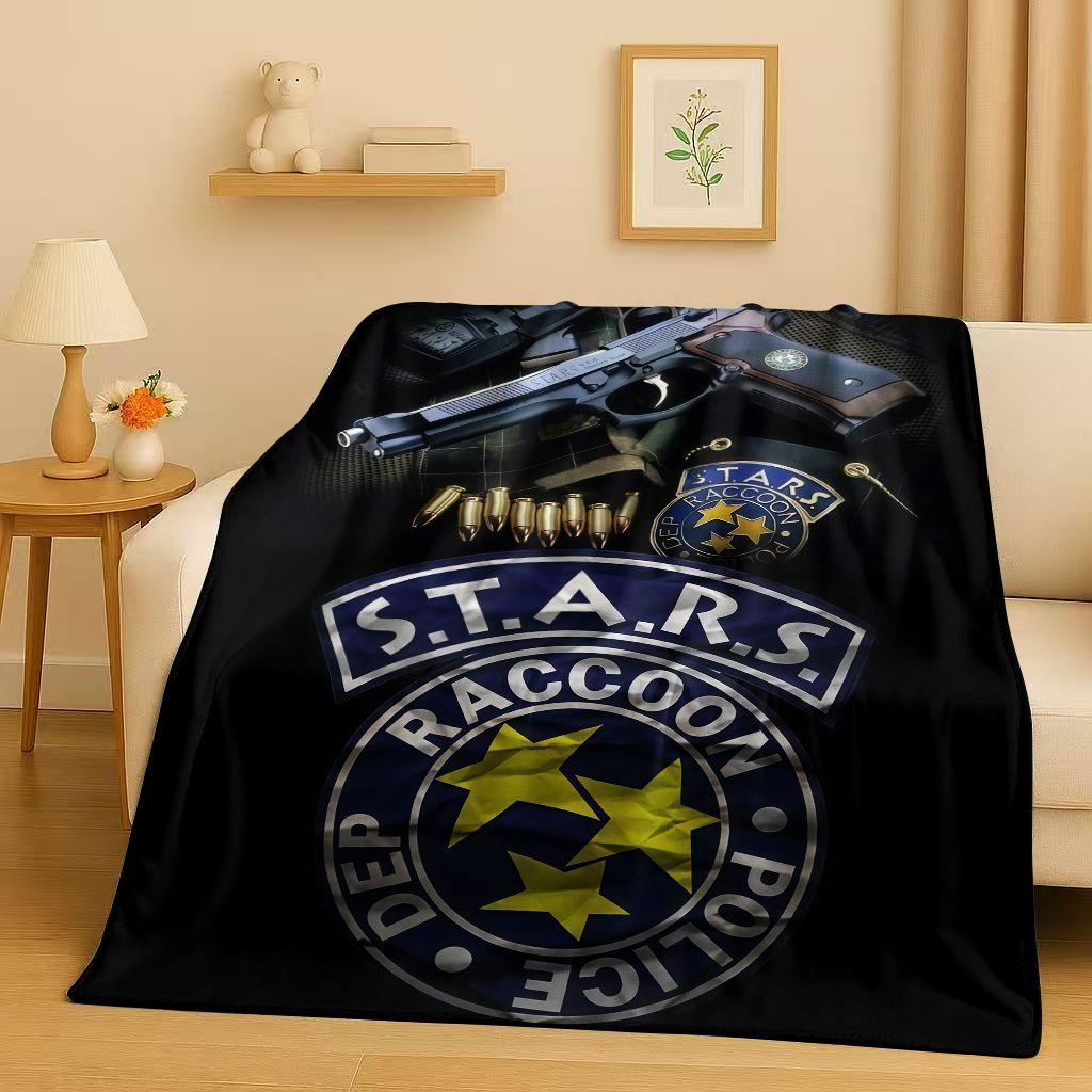 Leon R-Resident Evil Game Cartoon Gamer Flannel Blanket,Ultra Soft Warm Plush Throw for Home Bedroom Bed Sofa Cover Picnic Kids