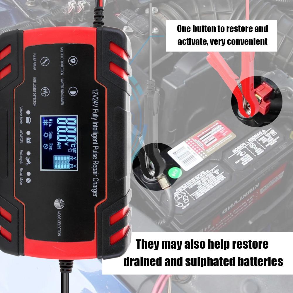 12V-24V 8A Full Automatic Battery-chargers Digital LCD Display Motorcycle Car Fast Power Charging Power Puls Repair Chargers