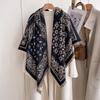 Retro Imitation Cashmere Winter Scarf Warmth Square Printed Shawl and Wrap Soft Double-sided Tassel Poncho