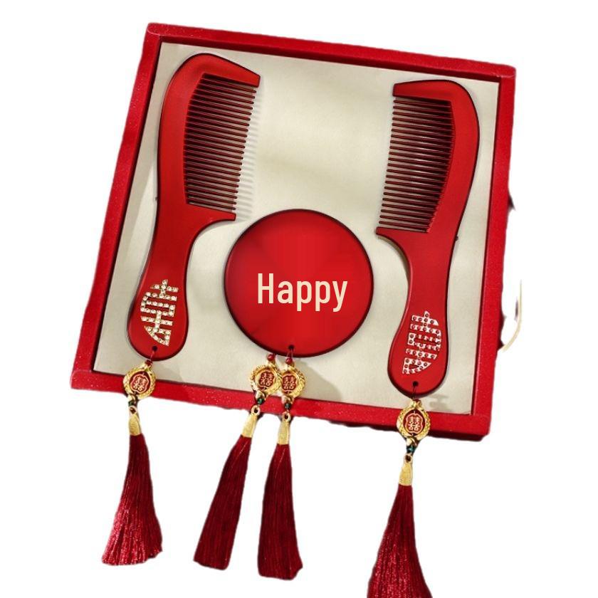 Elegant Bridal Gift Set: High-End Red Wedding Dowry with Mirror and Comb for Mother-in-Law