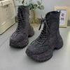 Luxury Rhinestone Women's Boots Autumn High Top Blingbling Platform Sneakers Fashion Motorcycle Boots Dad Shoes