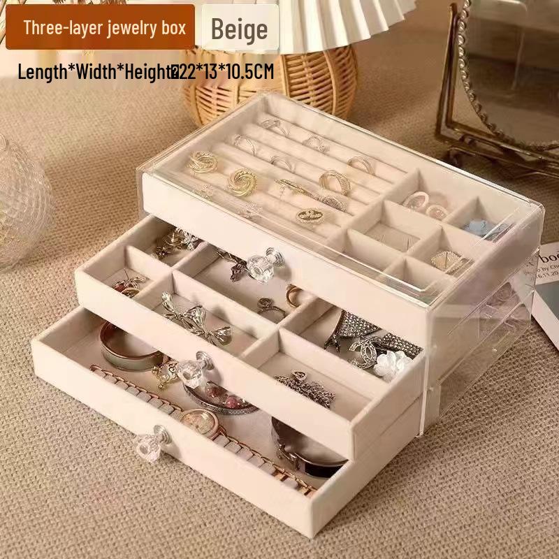 Velvet Multi-layer Jewelry Box with Large Capacity for Bracelets, Necklaces, Earrings, and Rings