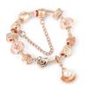 Pan's Rose Gold European Style Princess Crown Heart Pendant Bracelet for Women - DIY Customizable Series.