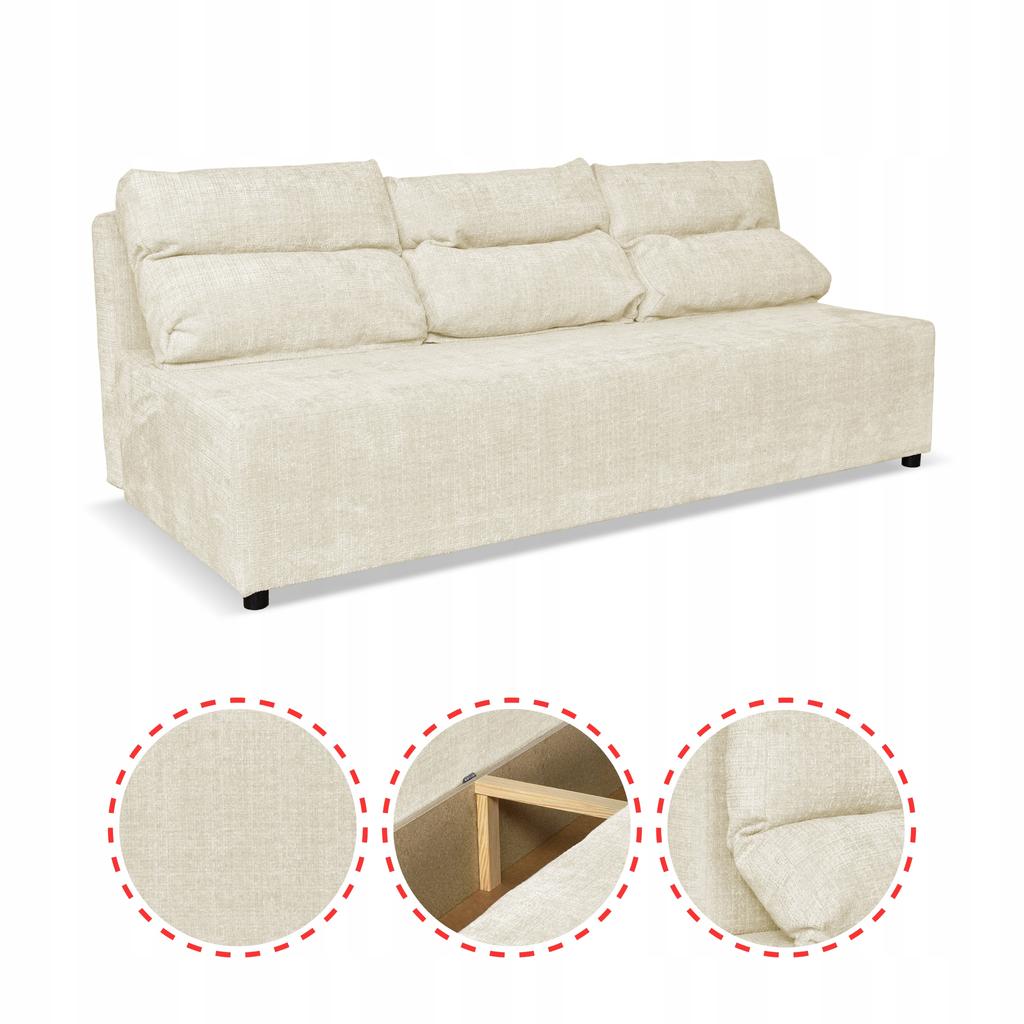 Kanapa sofa KIMO funkcja spania pojemnik Family Meble Ramona beż welur