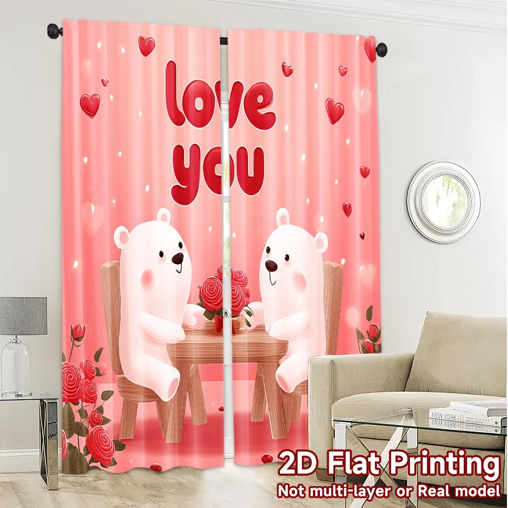 2D Flat Printing  JIT 2pcs   Curtains (Without Rod) Bear Romance Contemporary Popular Curtains Yarn Curtains All Seasons Perfect