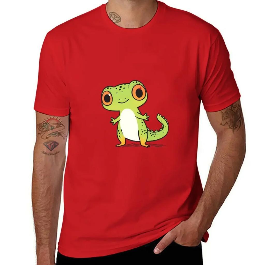 Cheerful Green Gecko T-Shirt vintage anime shirt oversized t shirt plain black t shirts men