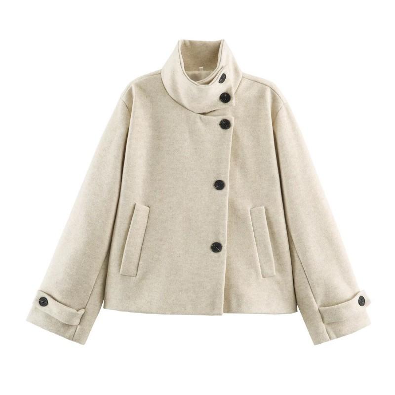 2026 Womens Street Fashion Stand Collar Short Wool Coat Outerwear W025 12107