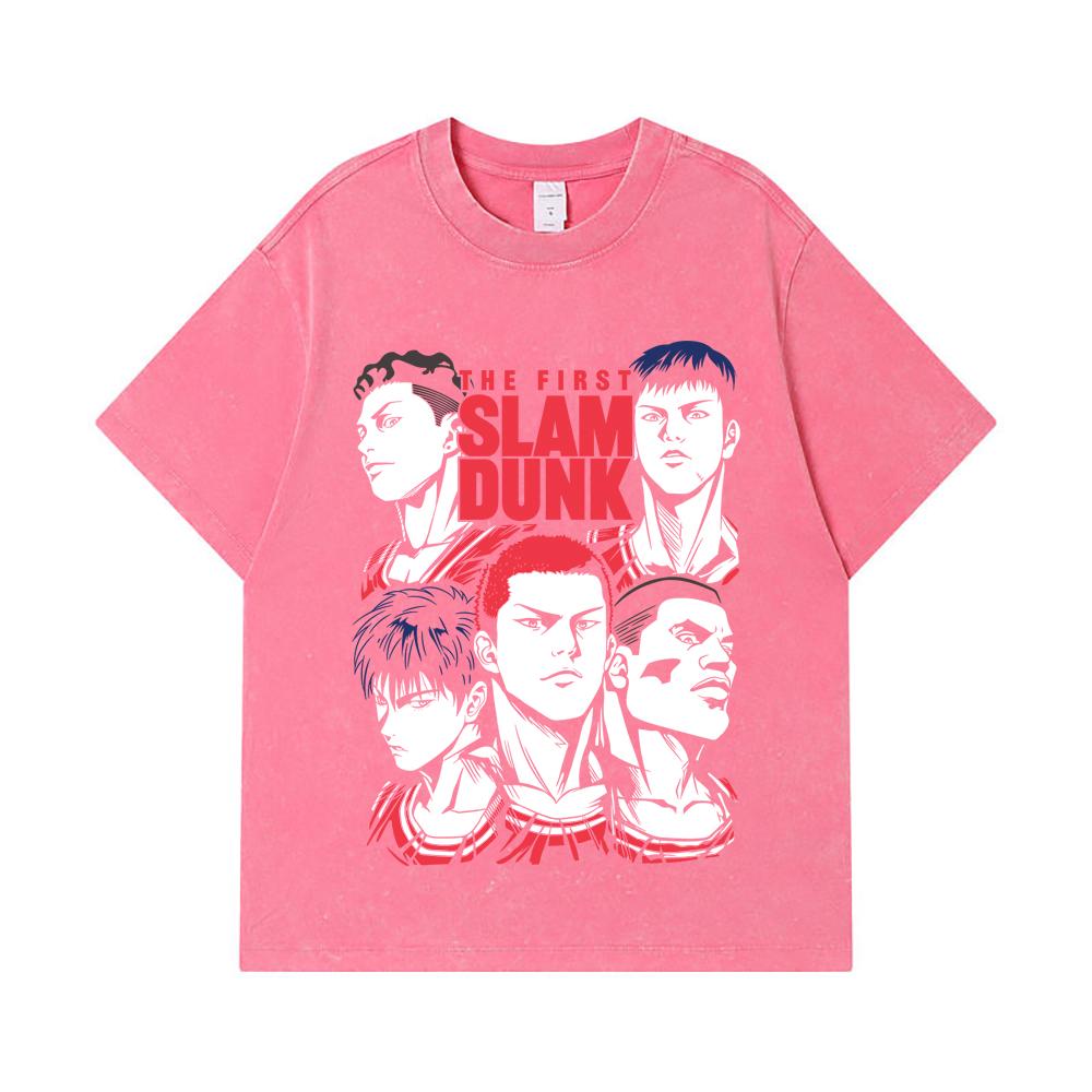 275 GSM Washed T-shirts 100% Cotton Slam Dunk V6 Print Unisex Heavy Cotton T Shirt