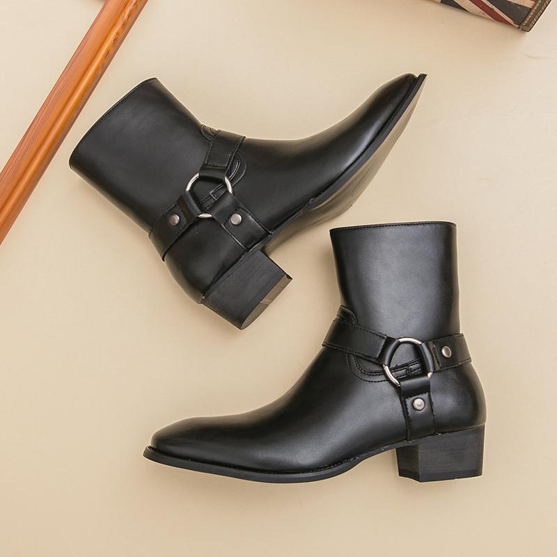 Móda Podzimní Módní Značka Pánské Prodyšné Outdoorové Kovbojské Boty Klasické Černé Pánské Pohodlné Boční Zip Špičaté Vysoké Kožené Boty