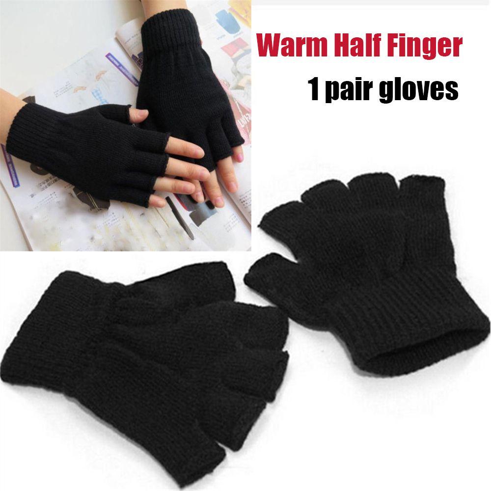 1pair Fashion Novelty Men/Women Half Finger Warm Black Handwear Fingerless Gloves Knitted Glove