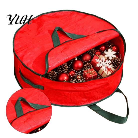 Stackable Storage Solution Round Garland Bag with Reinforced Handles, Waterproof PE Fabric Durable Dustproof Organizer, Zipper Closure Foldable Space