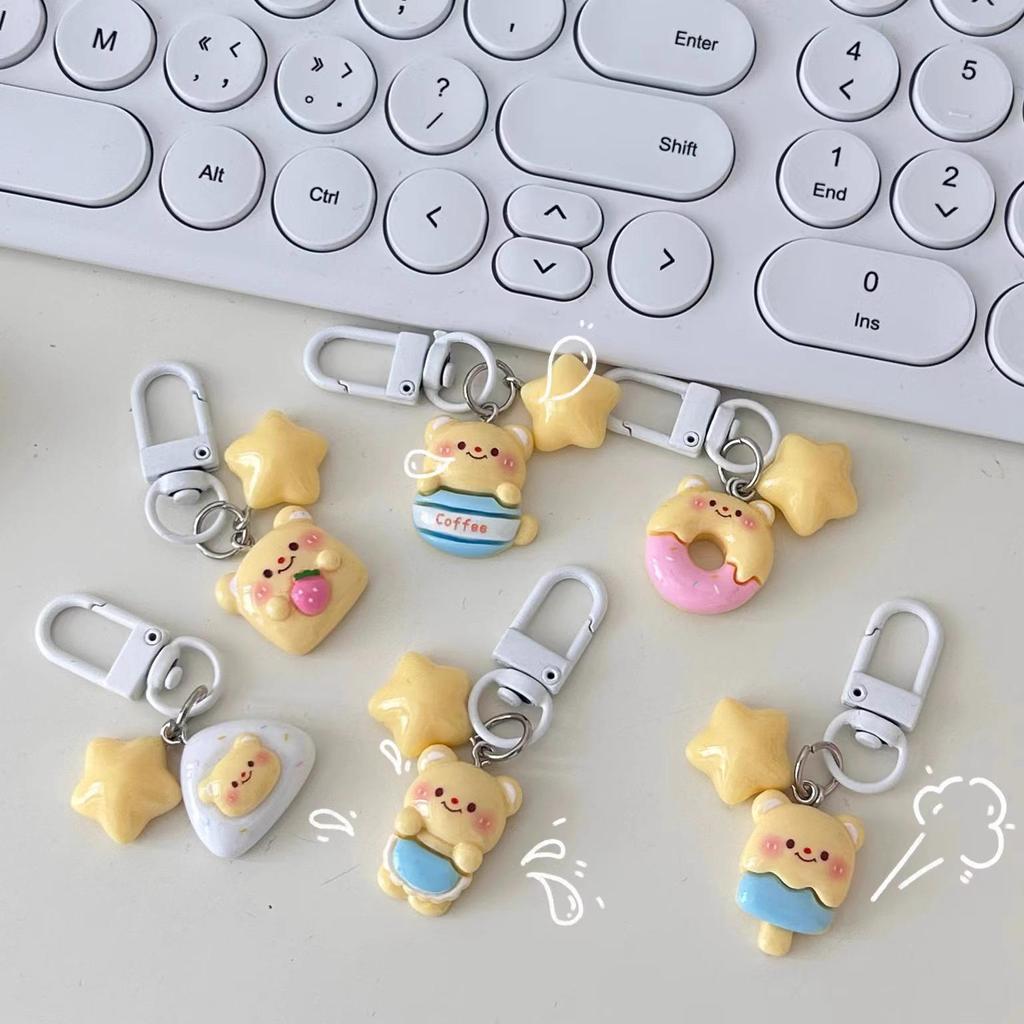 Milky Bear Keychain: Soft Cute Star Cartoon Pendant for Backpacks - Great Gift for Couples or Besties.