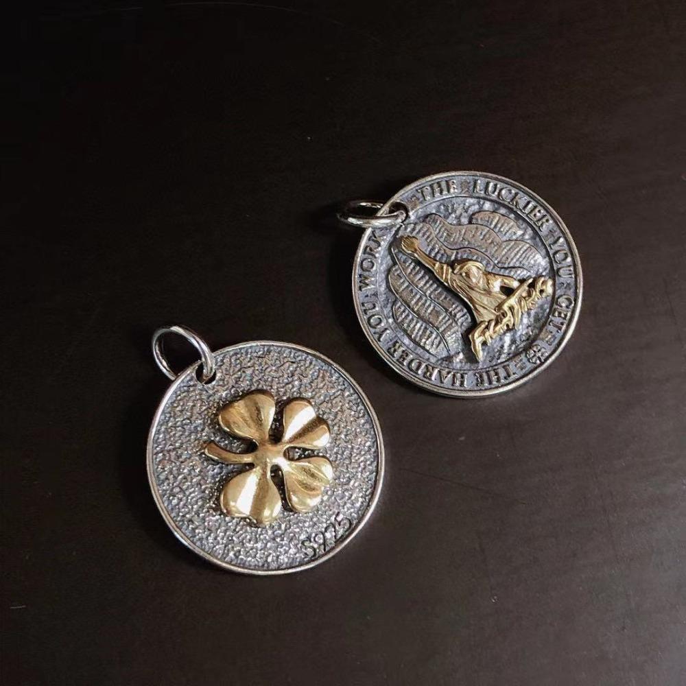 

Винтажный круглый кулон для мужчин, многослойное и персонализированное хип-хоп ожерелье с монетой-клевером