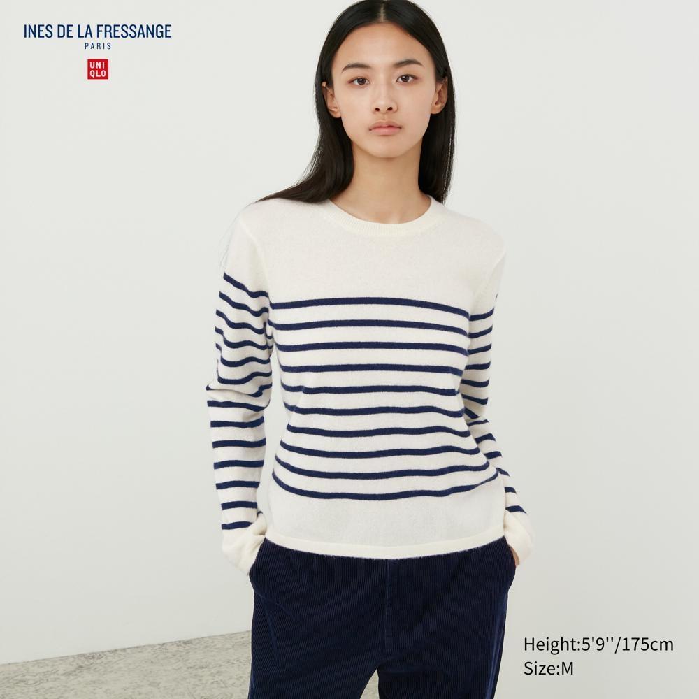 

UNIQLO Кашемировый свитер в полоску с круглым вырезом и длинными рукавами INES DE LA FRESSANGE