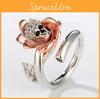 Copper Inlaid Zircon Ring Flower Skull Shape Adjustable Women Accessory Jewelry