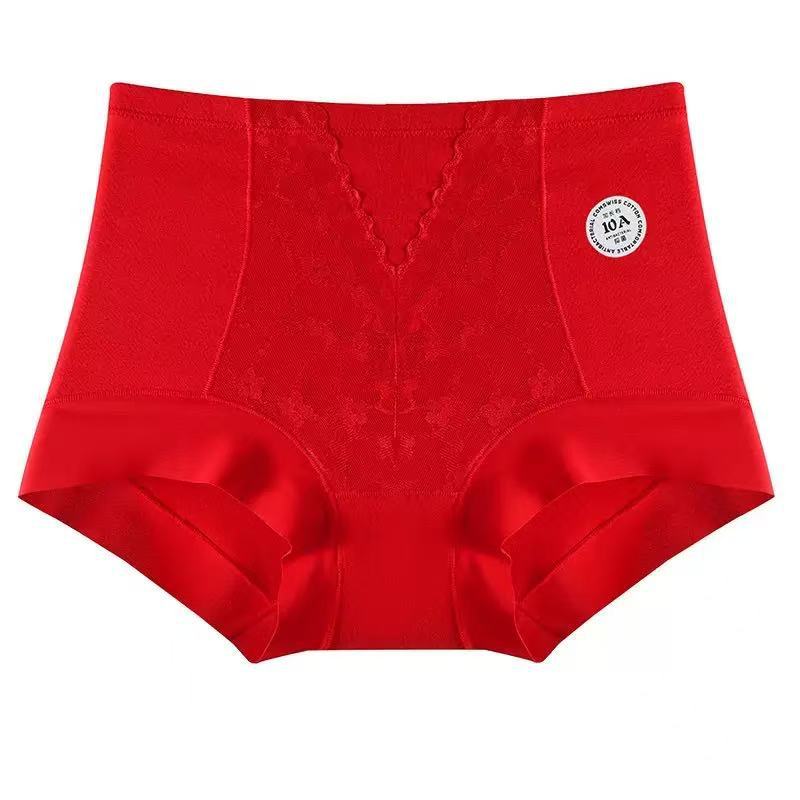 

Женские Весенние и Осенние Кружевные Хлопковые 10A Антибактериальные Трусы с Удлиненной Ластовицей, Удобные, Дышащие, С Высокой Талией, С Складками M красный