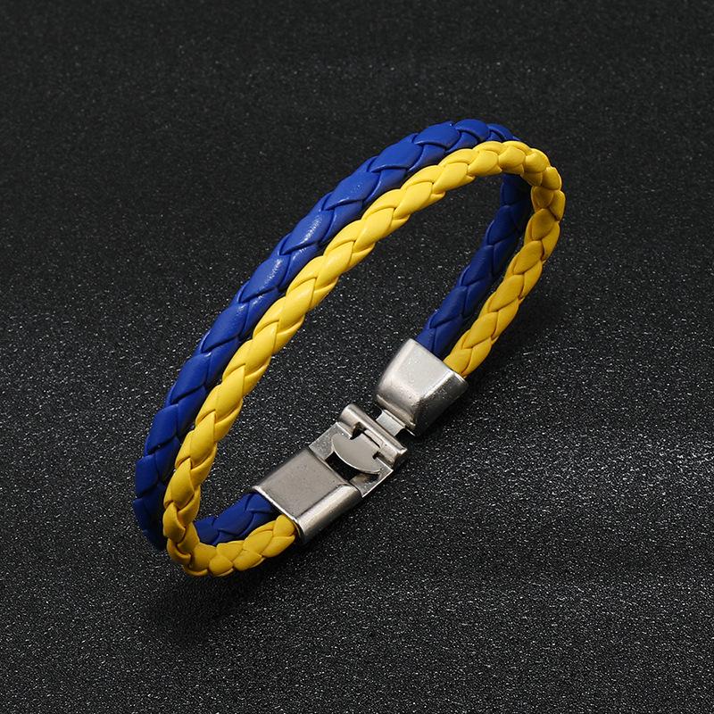 Šperky Creative Blue Yellow Colorblock Náramek Náramek s ukrajinskou vlajkou Jednoduchý tkaný kožený náramek