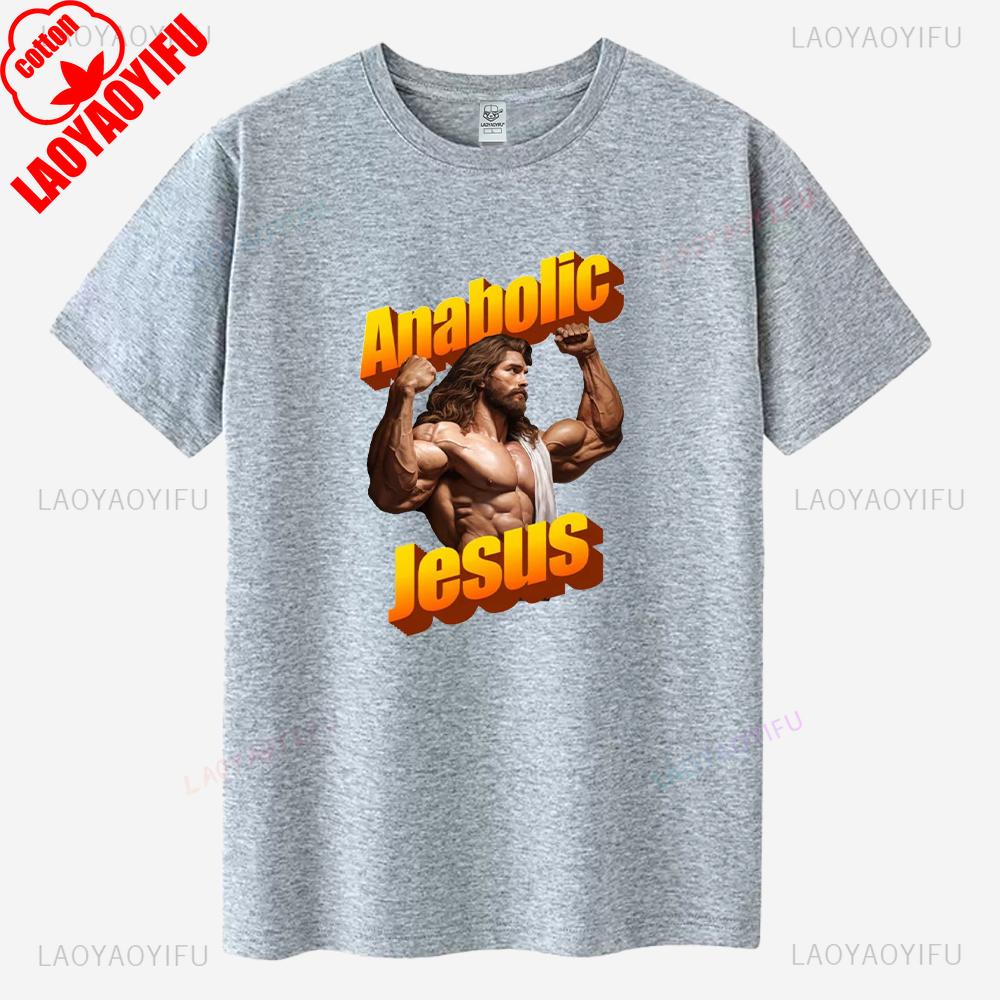 Koszulki Graficzne na Siłownię Anaboliczny Jezus Męskie Fitness Zabawne Treningowe Letnia Koszulka Mocna Wysokiej Jakości Bawełniana Odzież Fajne Ropa Hombre
