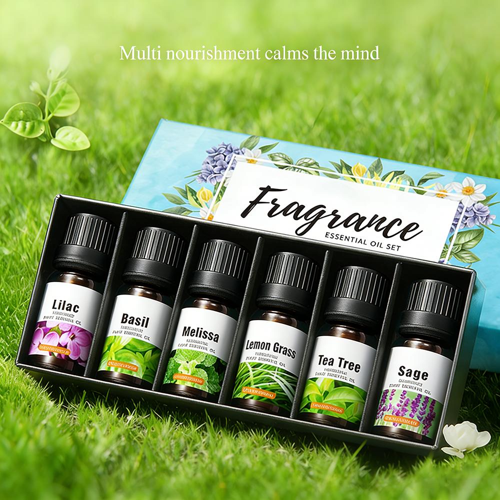 Fragrance Essential Oils Set (6x10ml): Clove, Basil, Lemon Balm, Lemongrass, Tea Tree, Sage. use in massage spas, humidifiers, diffusers, soap making 6PC SET