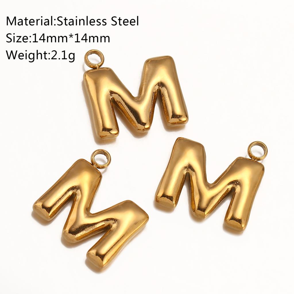 3Pcs Initial Charms 3D Stainless Steel English Letter Pendant 18K Gold Color PVD Plated Bubble Alphabet Charm DIY Jewelry Making