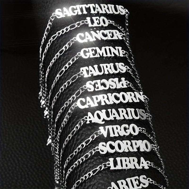 1 Pc Stainless Steel Fashion New Zodiac Letter Pendant Bracelet Jewelry NK Chain Twelve Constellations Birthday Gift