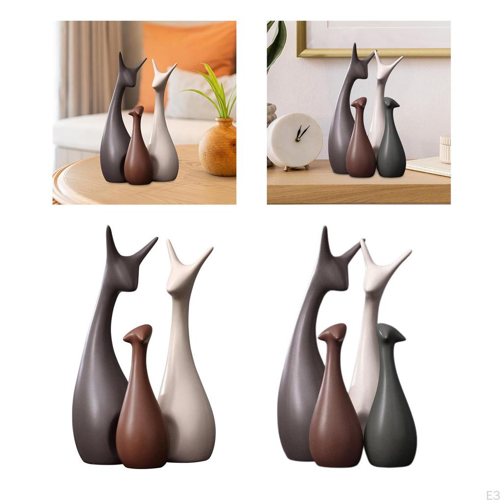 3pcs Ceramic Ornaments Animal Figurine Sculpture Deer Statue Decorative Furnishings Creative