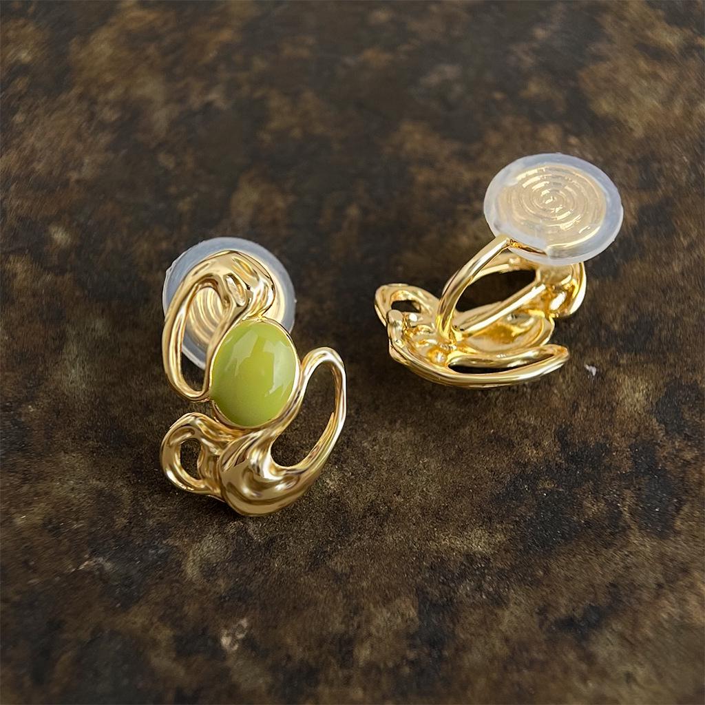 18K Gold Enamel Drip Glaze Irregular Stud Earrings - Light Luxury Niche Design