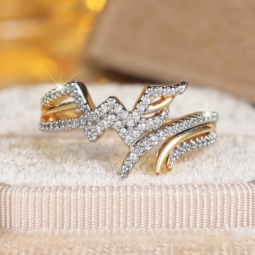 Fashion White Zircon Wave Rings for Women Gold Color Commitment Rings Wedding Engagement Jewelry Gift