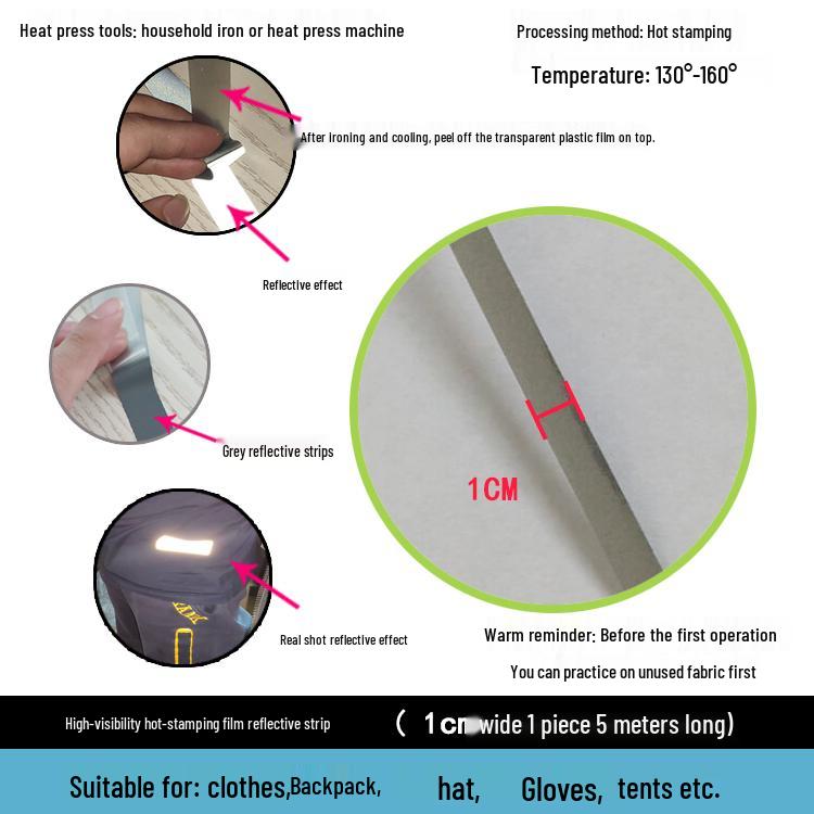 High-visibility Heat-applied Reflective Tape for Nighttime Traffic Warning, Directly Heat-pressed Onto Clothing.