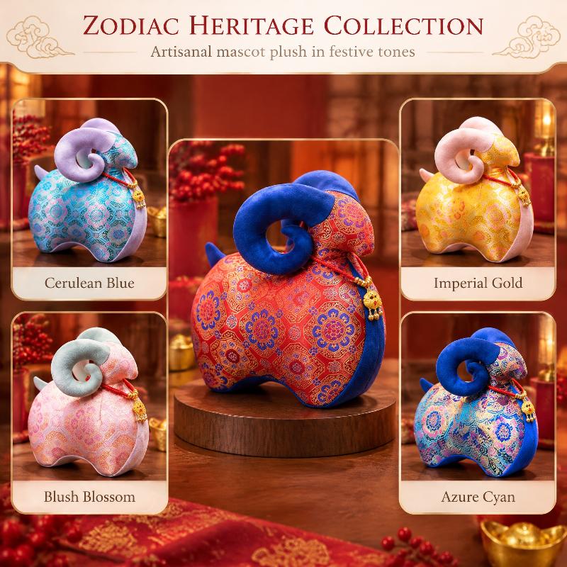 1Pcs Chinese Zodiac Sheep Mascot Plush Doll Traditional Jacquard Fabric Ornament Festive Lucky Sheep Stuffed Toy For Home Decor