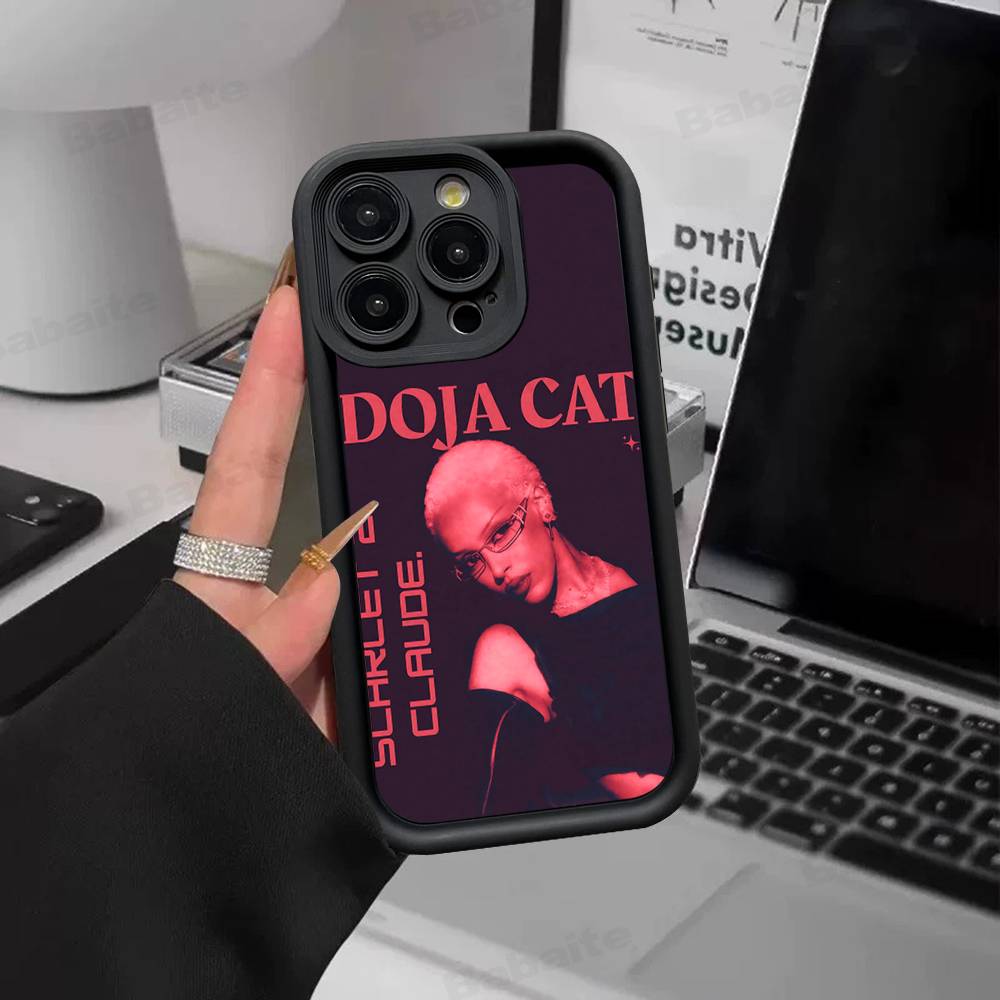 Doja Singer C-Cat Silicone Soft Phone Case For IPhone 17 16 15 14 Plus 13 12 Mini 11 Black Cover